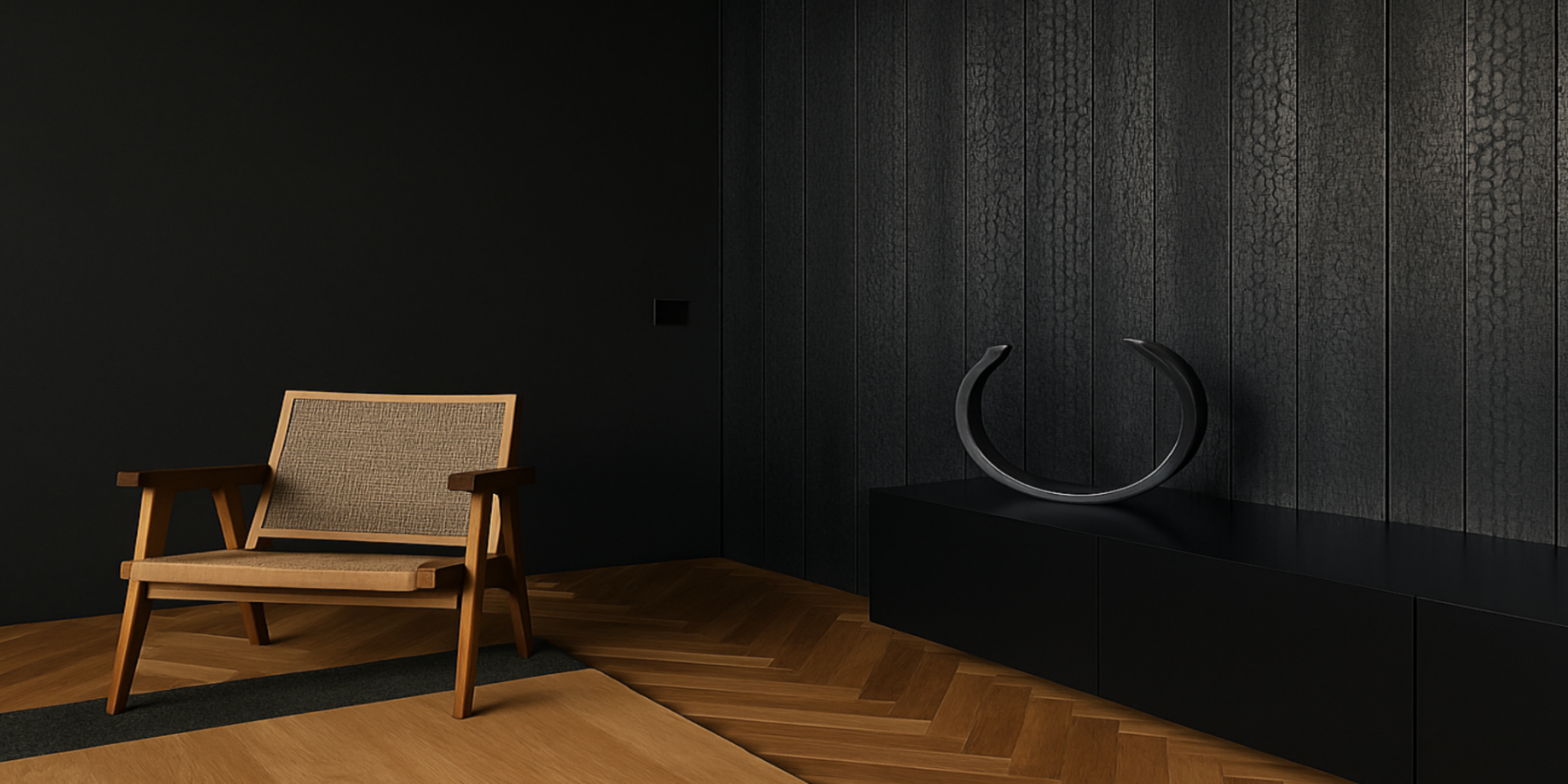 Modern London home featuring elegant smoked oak herringbone pattern