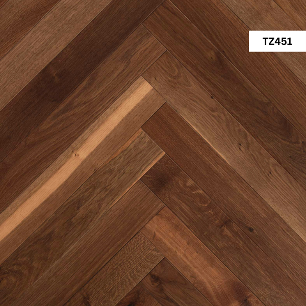 Premium oak herringbone flooring with natural matte finish