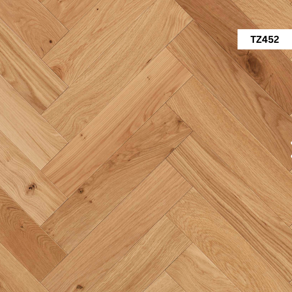 Natural brushed UV oiled oak herringbone flooring sample from Timberzone’s Woodline collection.