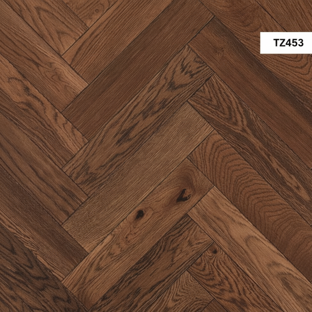Engineered herringbone wood floor pattern showing tight joints